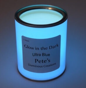 Blue glow paint canister illuminated