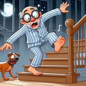 old man falling down the stairs in the dark