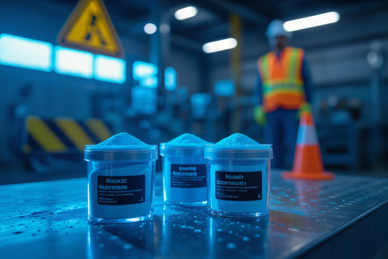 Colored powders in industrial setting.