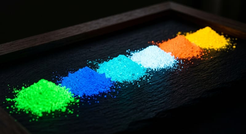 different colors of glow in the dark powder glowing brightly