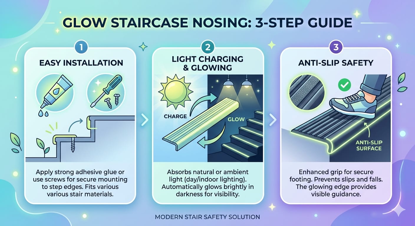 how glow in the dark stair nosing works diagram