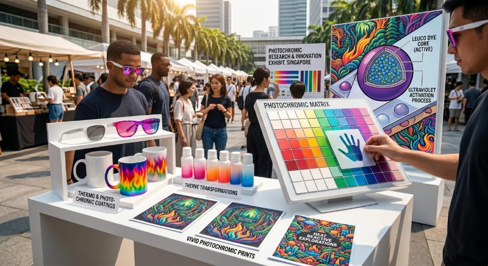 Photochromic materials changing color under sunlight and UV light