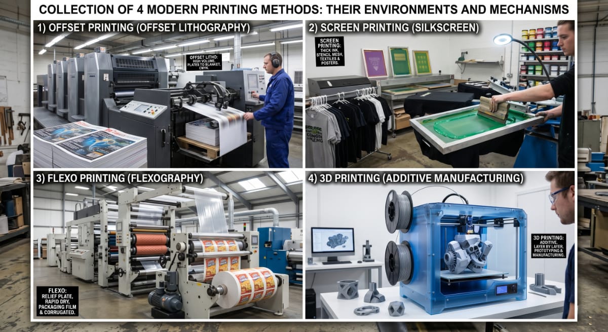 Printing methods offset-flexo-screen-3d