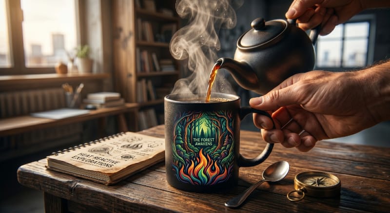 Thermochromic mug revealing graphics with heat