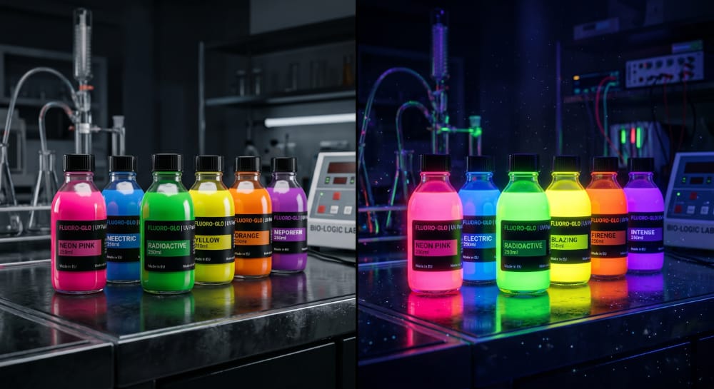 difference between UV light reactive and UV fluorescent products