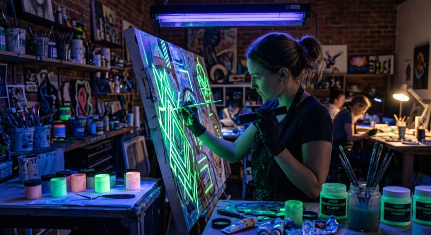 glow in the dark paint being applied safely by an artist