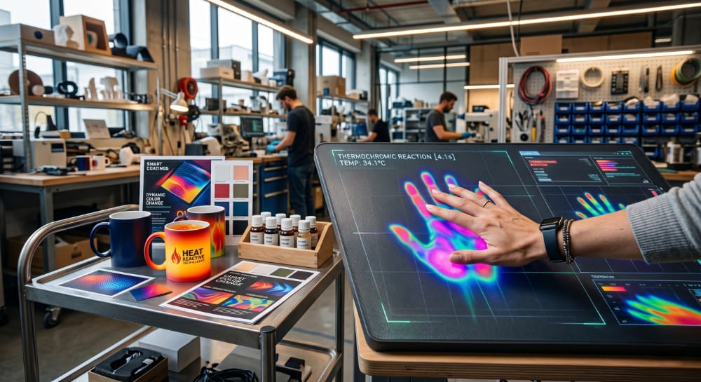 Thermochromic heat-sensitive materials changing color with temperature