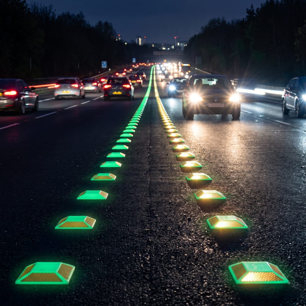 Glow in the Dark Reflective Road Studs on highway featured