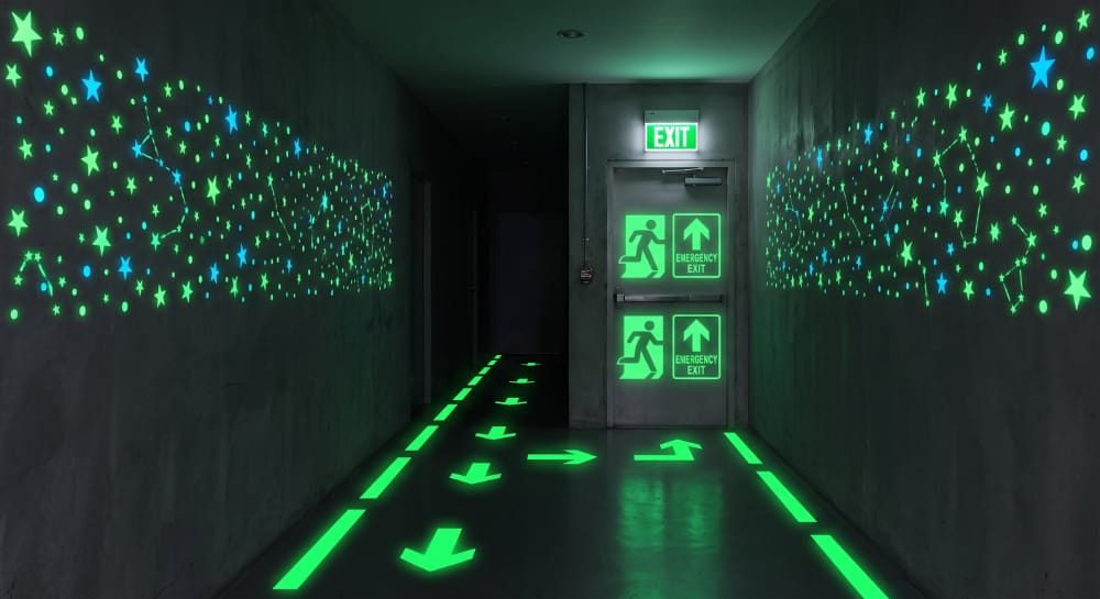 Glow in the dark stickers for decorative and safety applications.